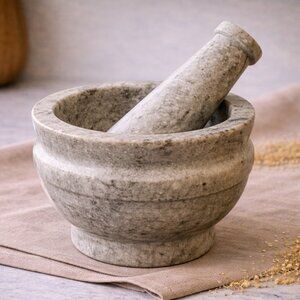 NWT Solid Marble Mortar and Pestle Set Farmhouse Stone Smudge Bowl Spice Gringer
